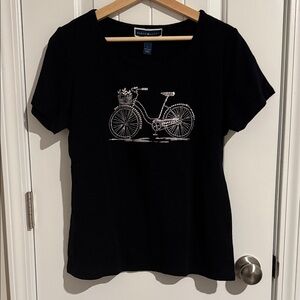 Karen Scott Black Short-Sleeve Tee with Rhinestone Bike Graphic